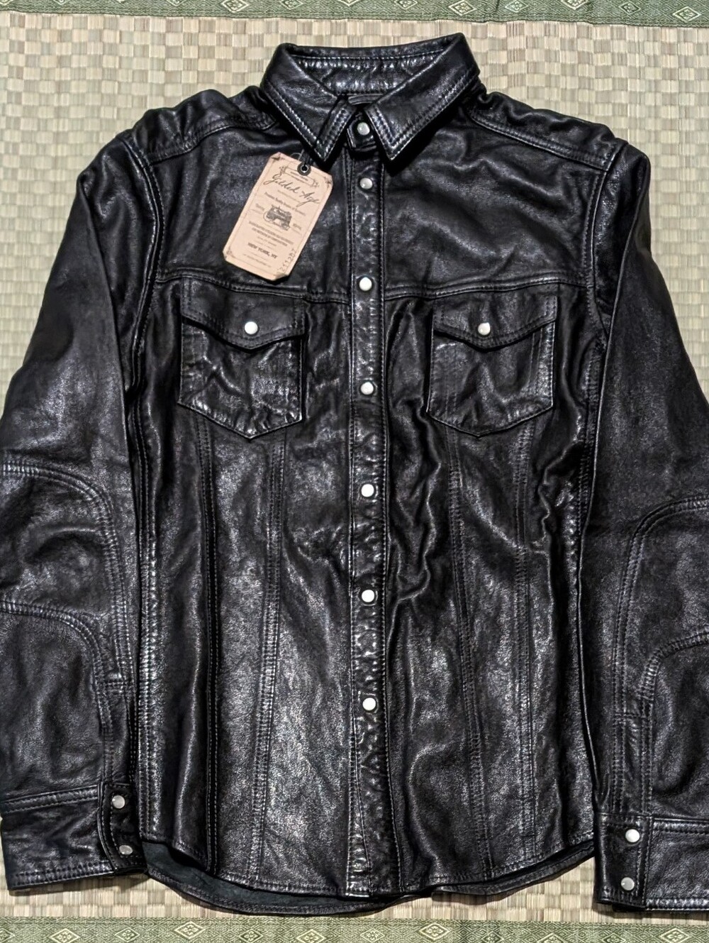 NWT Gilded Age Winston Shirt Jacket 100% Veg Tanned Leather Black Men's Size M